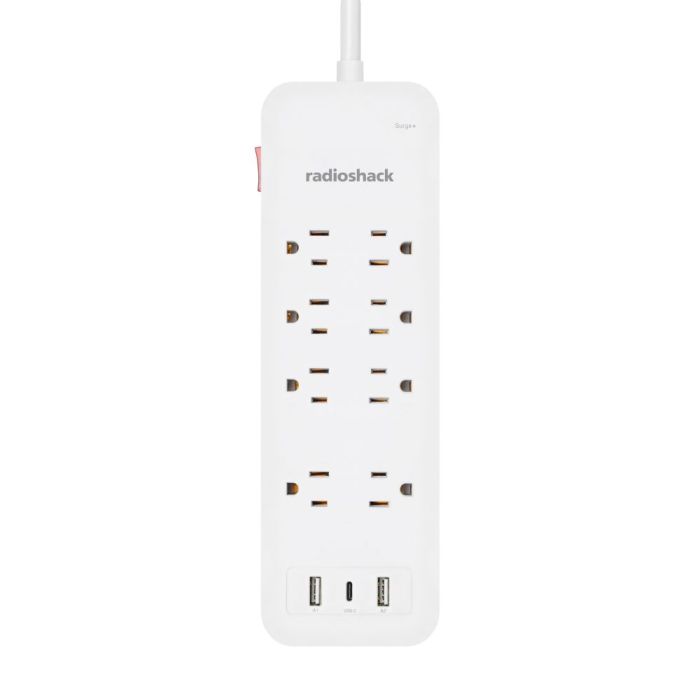 RadioShack 8 Outlet Power Strip + 2 USB ports + 1 USB-C ports with 2450J protection 6100856