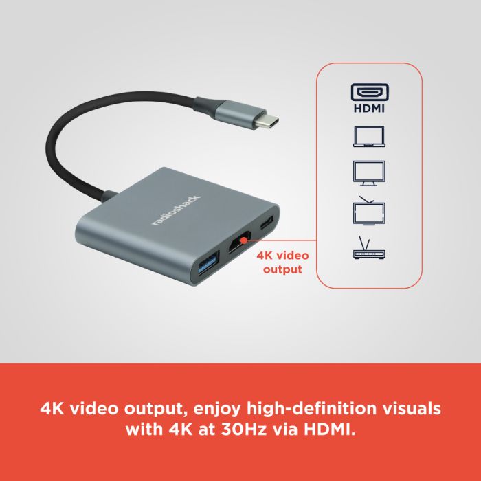 RadioShack 3 in 1 Male Type-C to HDMI, Type C & 1 USB-C input Adapter