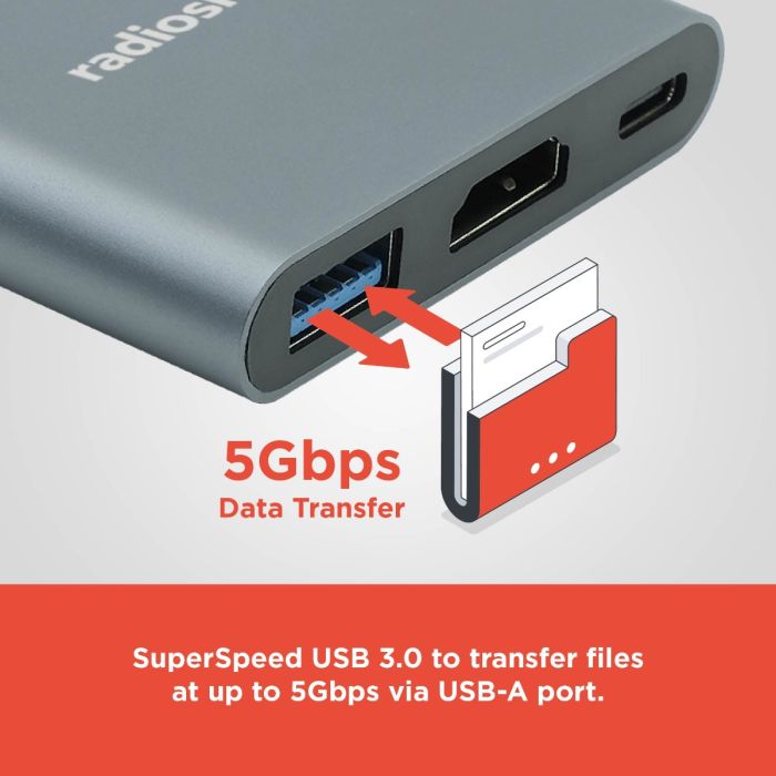 RadioShack 3 in 1 Male Type-C to HDMI, Type C & 1 USB-C input Adapter