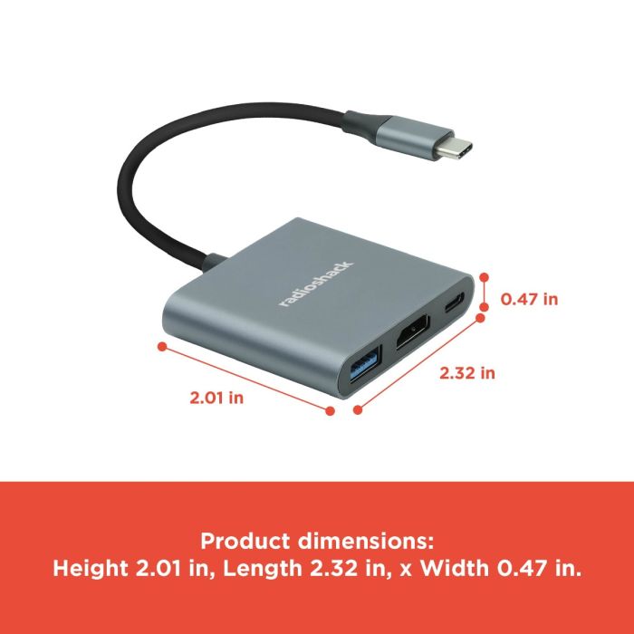 RadioShack 3 in 1 Male Type-C to HDMI, Type C & 1 USB-C input Adapter