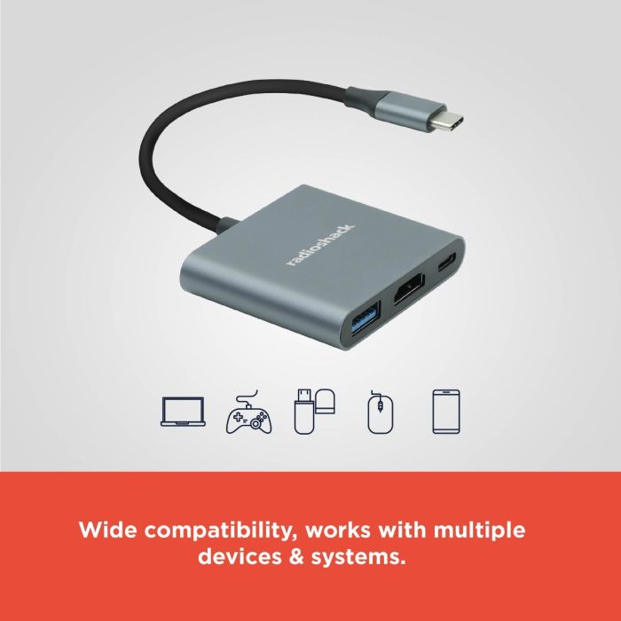 RadioShack 3 in 1 Male Type-C to HDMI, Type C & 1 USB-C input Adapter