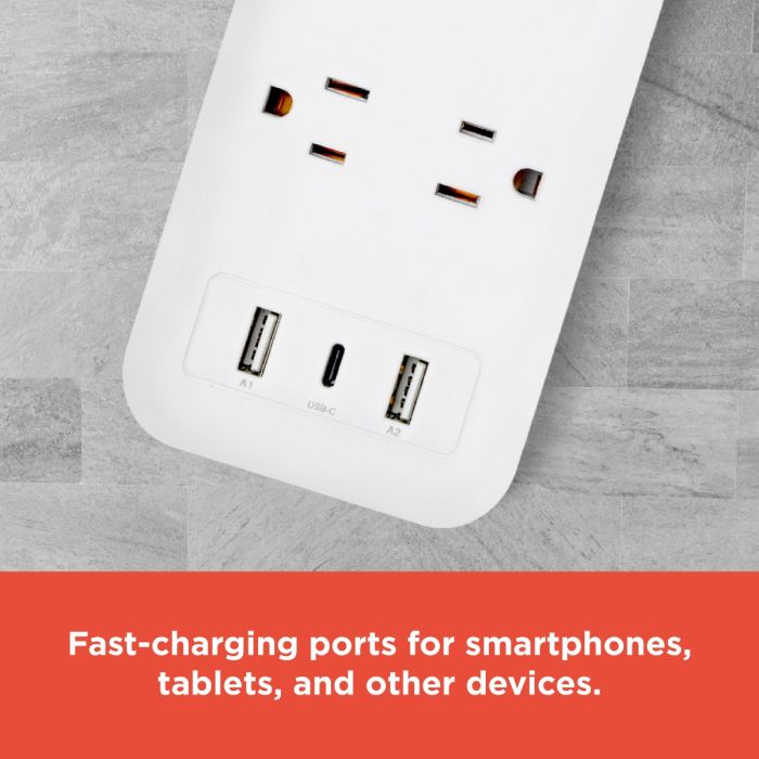 RadioShack 8 Outlet Power Strip + 2 USB ports + 1 USB-C ports with 2450J protection 6100856